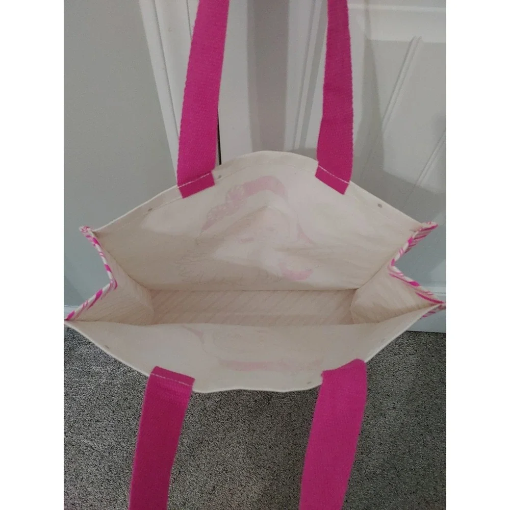 Pink Canvas Tote Gift Bag Winking Retro Santa Christmas Peace Candy Striped